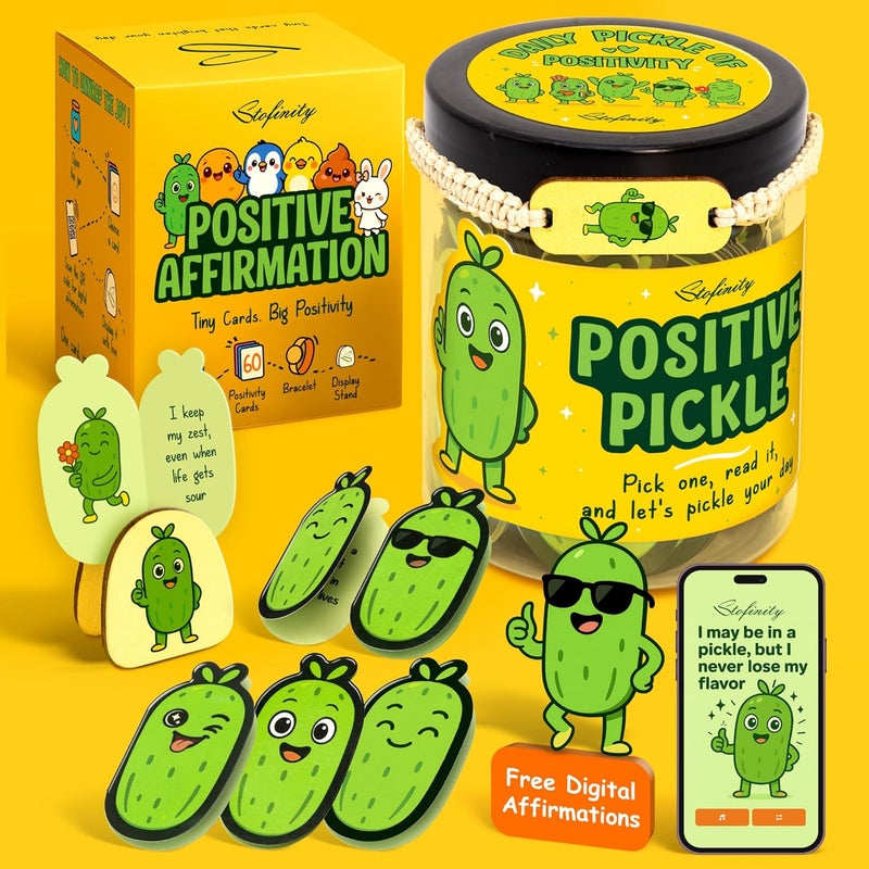 STOFINITY Positive Pickle Affirmation Cards For Teens - Funny Emotional Support Pickle Gifts For Women Friend Sister, Cute Birthday Gifts For Teen Girls Trendy Stuff, Daily Affirmations Jar Desk Decor - Image 1